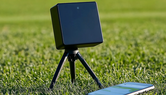 Small portable launch monitor for golf that connects to a smartphone to provide instant feedback.